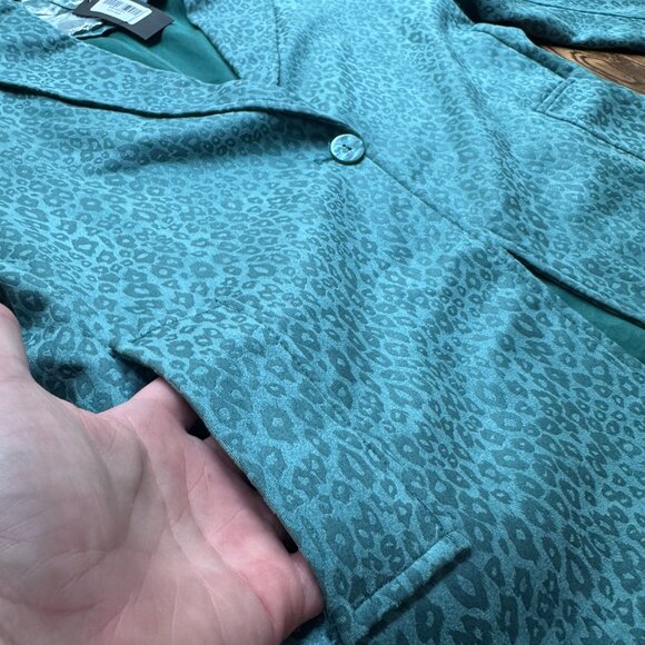 APNY Aqua Teal Leopard Print Blazer Jacket NWT Women’s Size Large - Picture 5 of 12